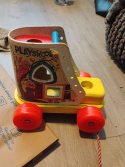 Vintage Playskool Wooden Shape Sorter Pull Toy