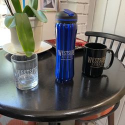 Mugs Glasses and metal thermos