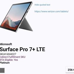 $620 MICROSOFT Surface Pro 7 + Lte Advanced Model. Deliver Available For FEE