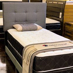 Twin Linen Bed Plus Twin Plush Mattress (Free Delivery )