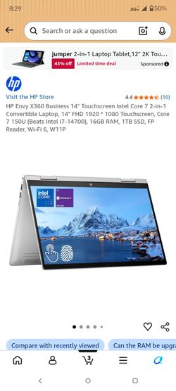 HP Envy 14 inch laptop 1tb Silver