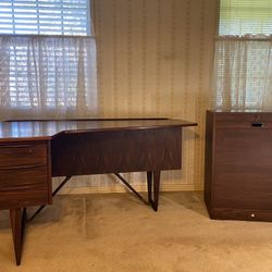 Beautiful Mid Century Wooden Danish Desk + Matching File Cabinet