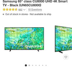 Samsung 65 Inch TV 4K Smart TV Class CU8000 UHD