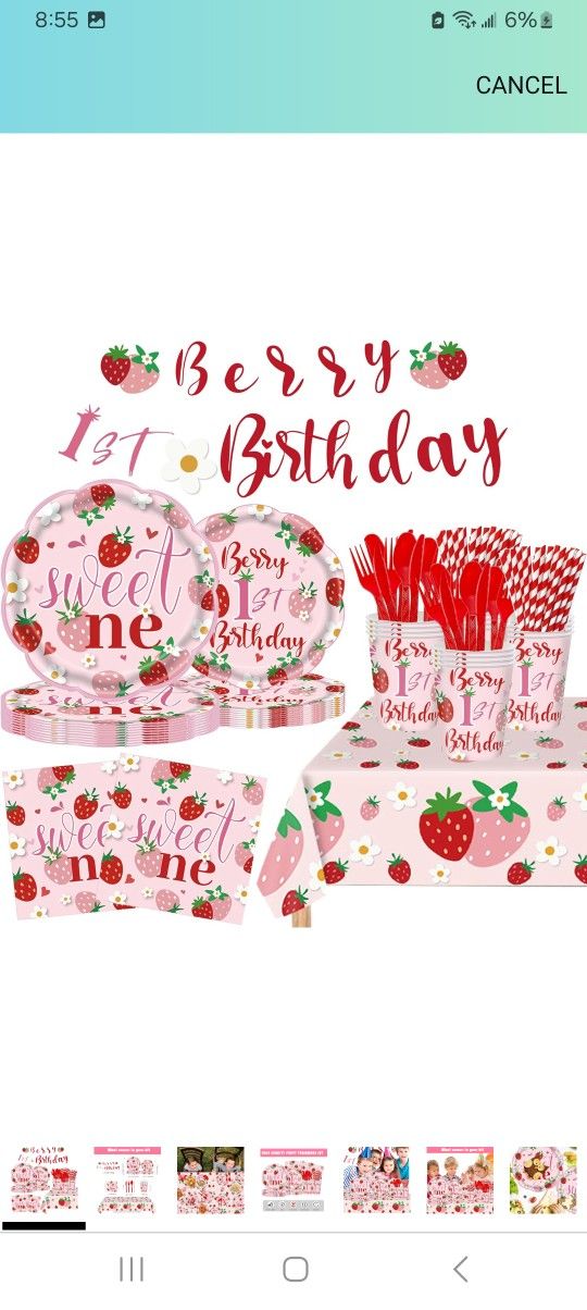 194 Pcs Strawberry Theme Party Decor & Supplies $12