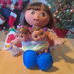 Big Sister Talking Dora With Babies, Dog, Accessories 