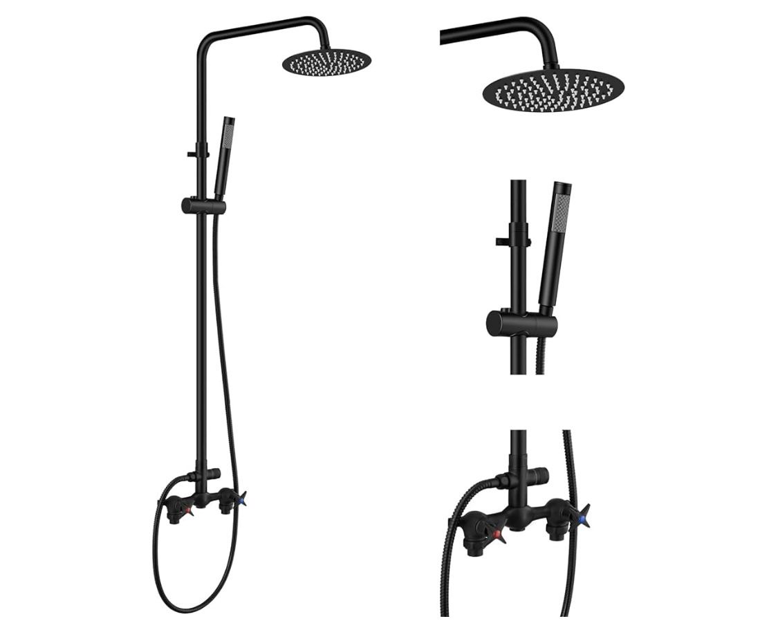 Aolemi Outdoor Shower Kit Outdoor Shower Fixtures Faucet System 2 Handle with 8 Inch Rainfall Shower Head and Handheld Sprayer Exposed Shower with Adj