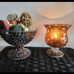 Beautiful Glass Bowl And Candle Holder 