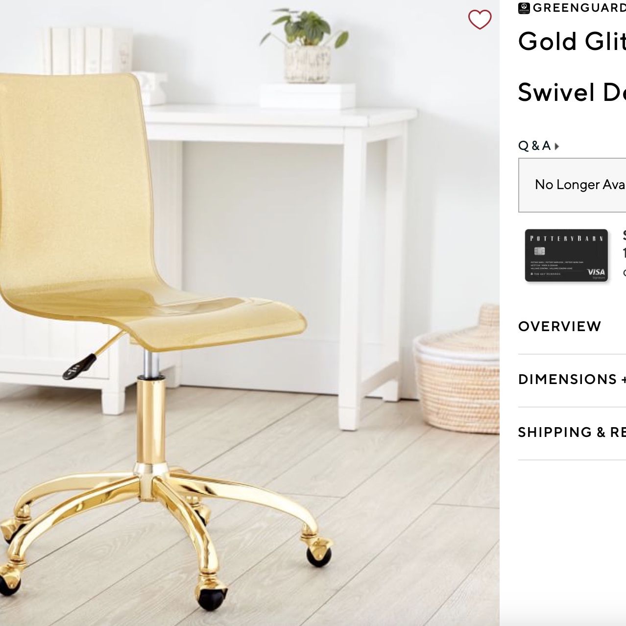 PB Teen Gold Glitter Acrylic Swivel Desk Chairs