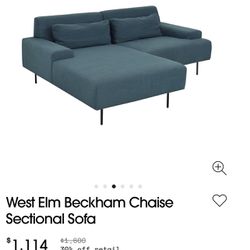 West Elm Sofa Right Arm Chaise $275 