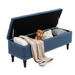 50.8" Linen Storage Ottoman Bench Storage Chest for Bedroom,Entryway - Navy Blue