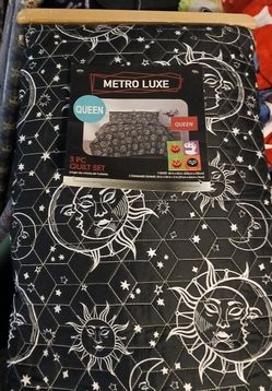 >>BraNd NeW << 3 Piece QueeN Quilt Set Black/white Sun&Moon