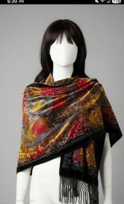 burnout velvet shawl which features a decorative floral  patter