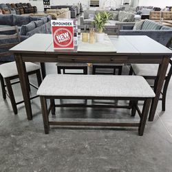 Brand New Dining Set Counter Height 4 Chairs Table & Bench Brown $699