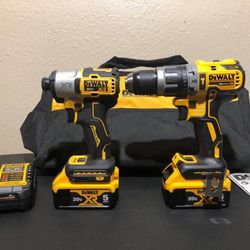  DEWALT 20V MAX XR Hammer Drill and Impact Driver 2 Tool Cordless Combo Kit with (2) 5.0Ah Batteries, Charger, and Bag.