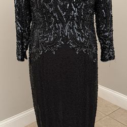Niteline Black Long Sleeve Beaded Evening Gown, size 14 (L-XL)