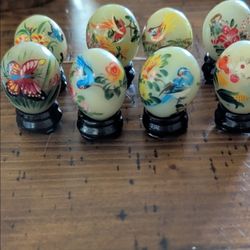 Set of 8 hand painted Jade Stone eggs