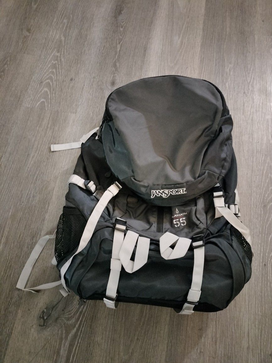 Jansport Klamath 55 Hiking Camping Backpack Aluminum Frame Black Grey