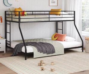 Twin over Full Low Profile Metal Bunk Bed, Black
