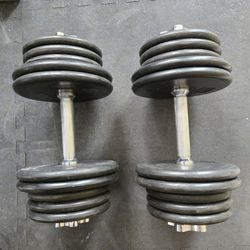 45lb Each Adjustable Dumbbells With Rubber Coated 1inch Weight Plates 