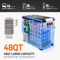 EUHOMY 12 Volt Refrigerator, 48QT(45L) Electric Cooler, 12V Fridge APP Control, 12V Cooler -4℉~68℉, Portable Freezer 12/24V DC 110-240V AC for Camping
