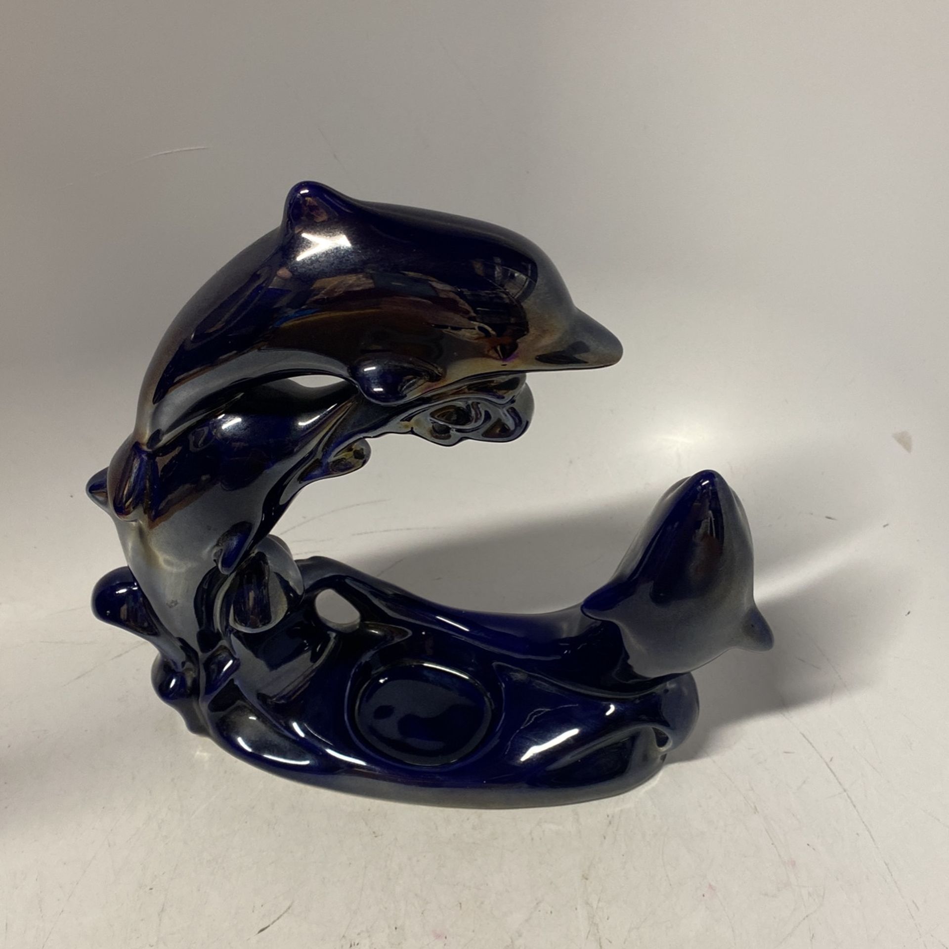 Dolphin Glass Blue Candle Holder