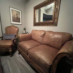 Solid Leather Couch And Two Chairs