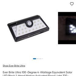 Ever Brite Ultra 100 -Degree 4 -Wattage Equivalent Solar LED Black 1 -Head Motion-Activated Flood Light 320 -Lumen