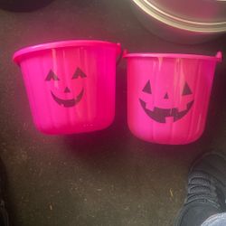 2 Pink Halloween Buckets 