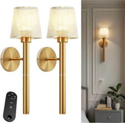 Gold Wall Sconces with Remote Control Set of 2