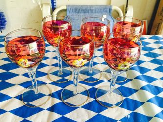 6 Antique Wine Glasses