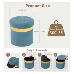 xuperbonus Small Ottoman with Storage,Folding Round Ottoman with Gold Trim,Velvet Storage Stool,Foot Stool with Soft Padded,Foot Rest for Living Room1
