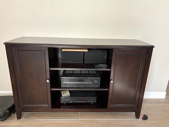 Dark Brown Wood TV Stand with Cabinet Doors and End Tables