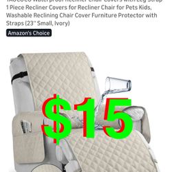 Waterproof Recliner Chair Covers with Leg Strap 1 Piece Recliner Covers for Recliner Chair for Pets Kids, Washable Reclining Chair Cover Furni