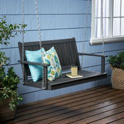 Gray Outdoor Wood Porch Swing for Patio