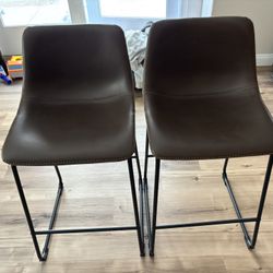 Brown Leather Bar Stools 