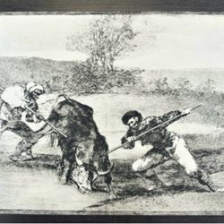 SPANIARDS HUNTED BULLS ON FOOT Original Antique Vintage Fine Art GOYA Print 60’s of Etching Spain Printed Collectible Ephemera