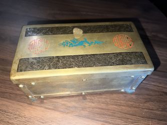 Vintage Chinese Brass And Wooden Box Beautiful Design Rare Jewelry Or Trinkets