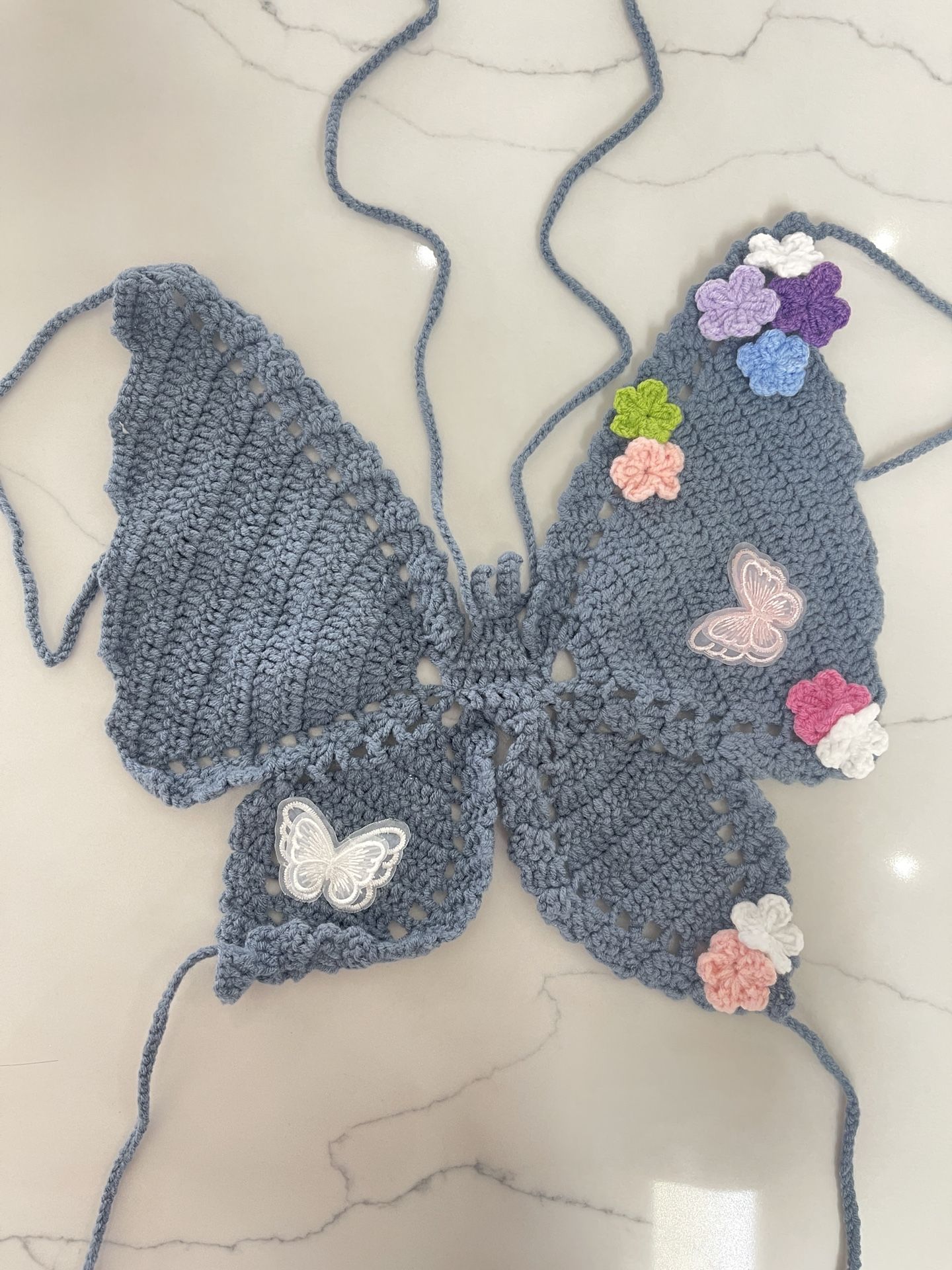 Women Butterfly Crop Tank Top Crochet Halter V Neck Camisole Vest Outfit for Party Club Dance