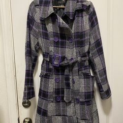 Womens Purple Plaid Long Dress Coat 