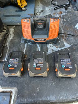 Ridgid charger and 3 batteries