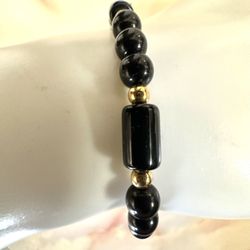 Monet Black And Gold Tone Vintage Bracelet 