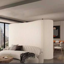 Retractable Folding Room Divider for Privacy, Modern Paper Furniture Partition Screen, Temporary Wall Divider for Home Office, White, 300x180cm/9.84 ×