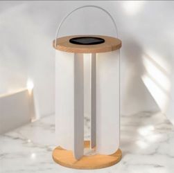 13” Wood Solar LED Outdoor Lantern Tan - Threshold™ D8”