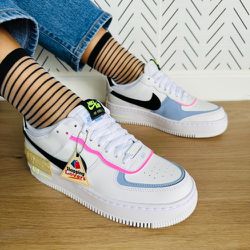 🤩7.5 Women shoes Nike Air Force 1 AF1 Shadow FJ0735-100 White Blue pastel NEW