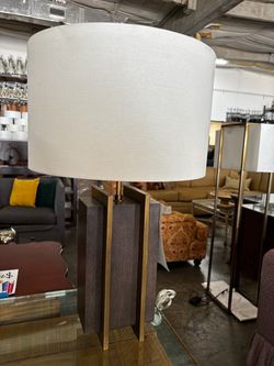 Modern Table Lamp with Wood and Brass Base