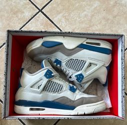 Air Jordan 4 Retro GS White/Military Blue/Grey 7Y