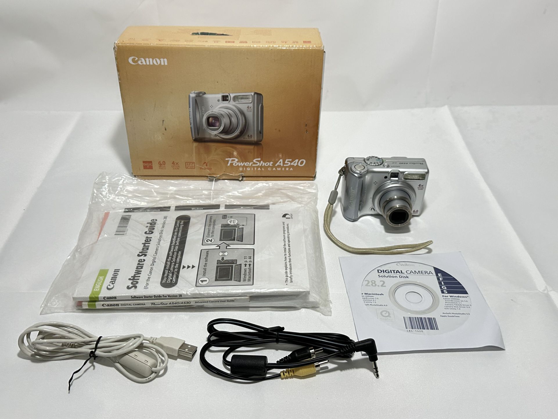 Canon PowerShot A540 ~ 6.0MP Digital Camera Silver With 2Gb SD, Manuals, Cables