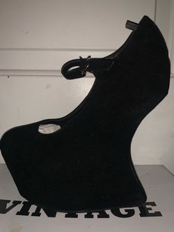 Vintage Black Suede Platform Wedge Heel Shoe