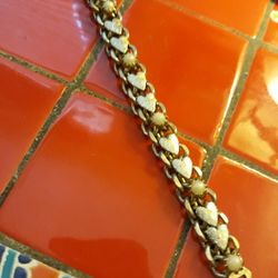 Gold Tone Heart Bracelet 7 1/2" Heavy!
