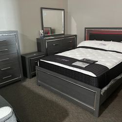 AP- Gray Queen Bedroom Set ( Bed, Nightstand Dresser And Mirror) Financing - Delivery 